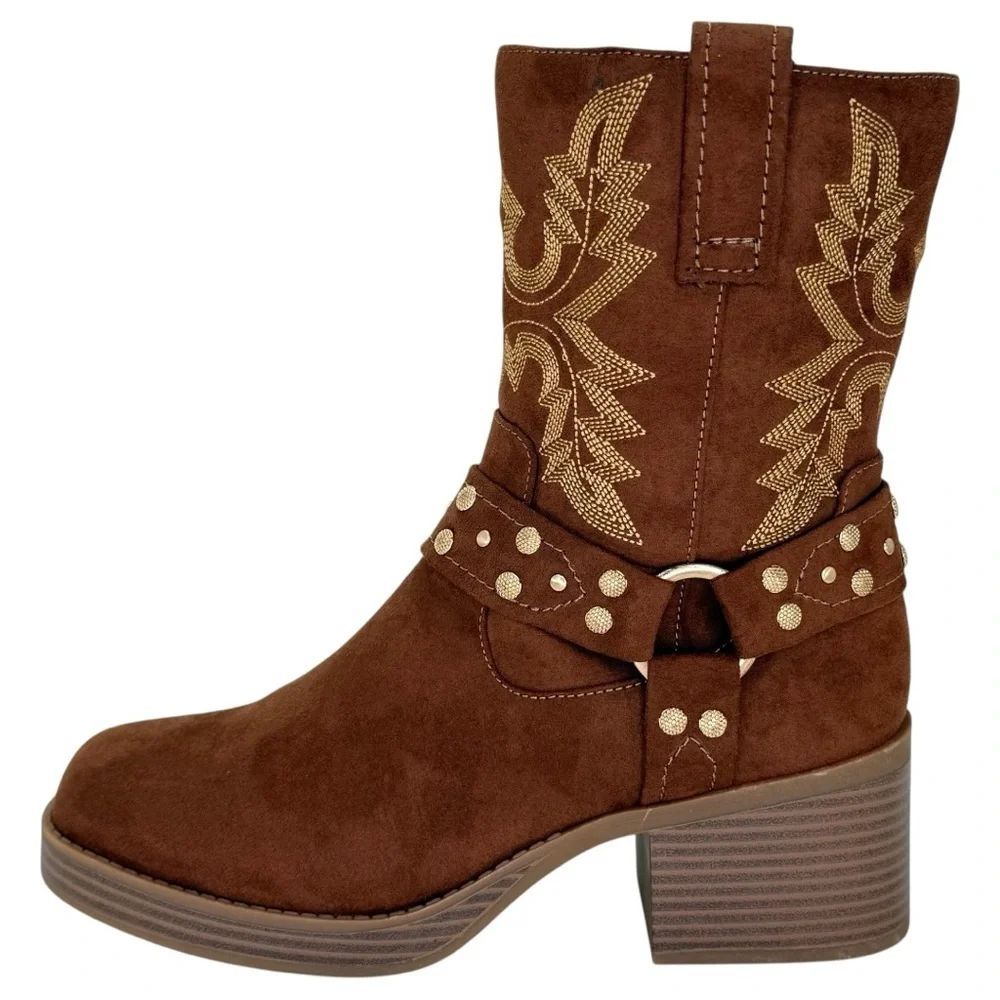 Sun + Stone Norahh Brown Microsuede Embroidered Womens Ankle Boots Size 8M - Picture 3 of 15